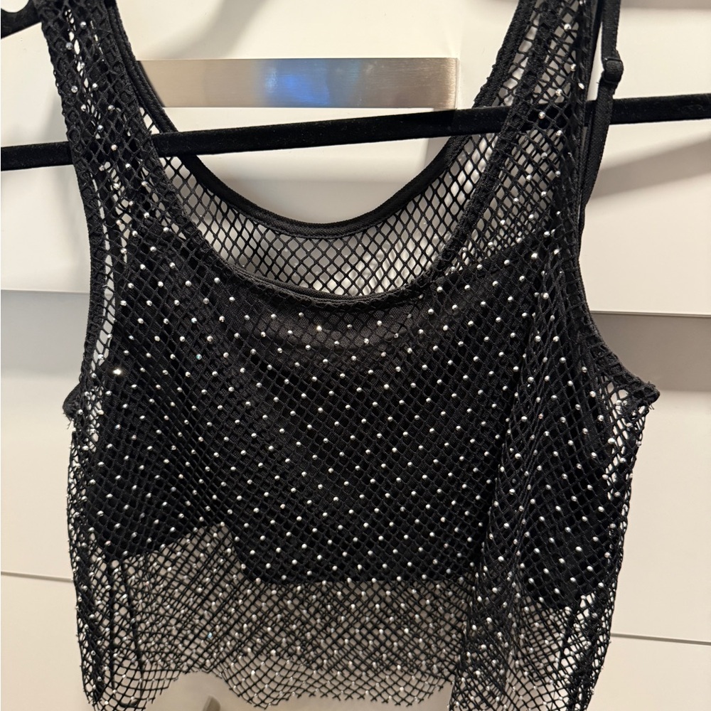 Sincerely Jules Black Mesh Studded Tank Top